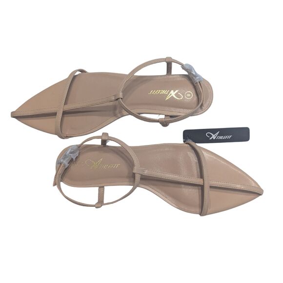 🥿 Athlefit Flat Sandals Pointed Toe Ankle Strap Buckle Nude Size 8 NWT - Picture 1 of 7